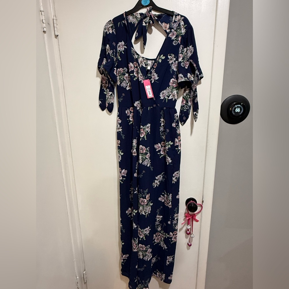Floral Maxi Romper with Tie Sleeves